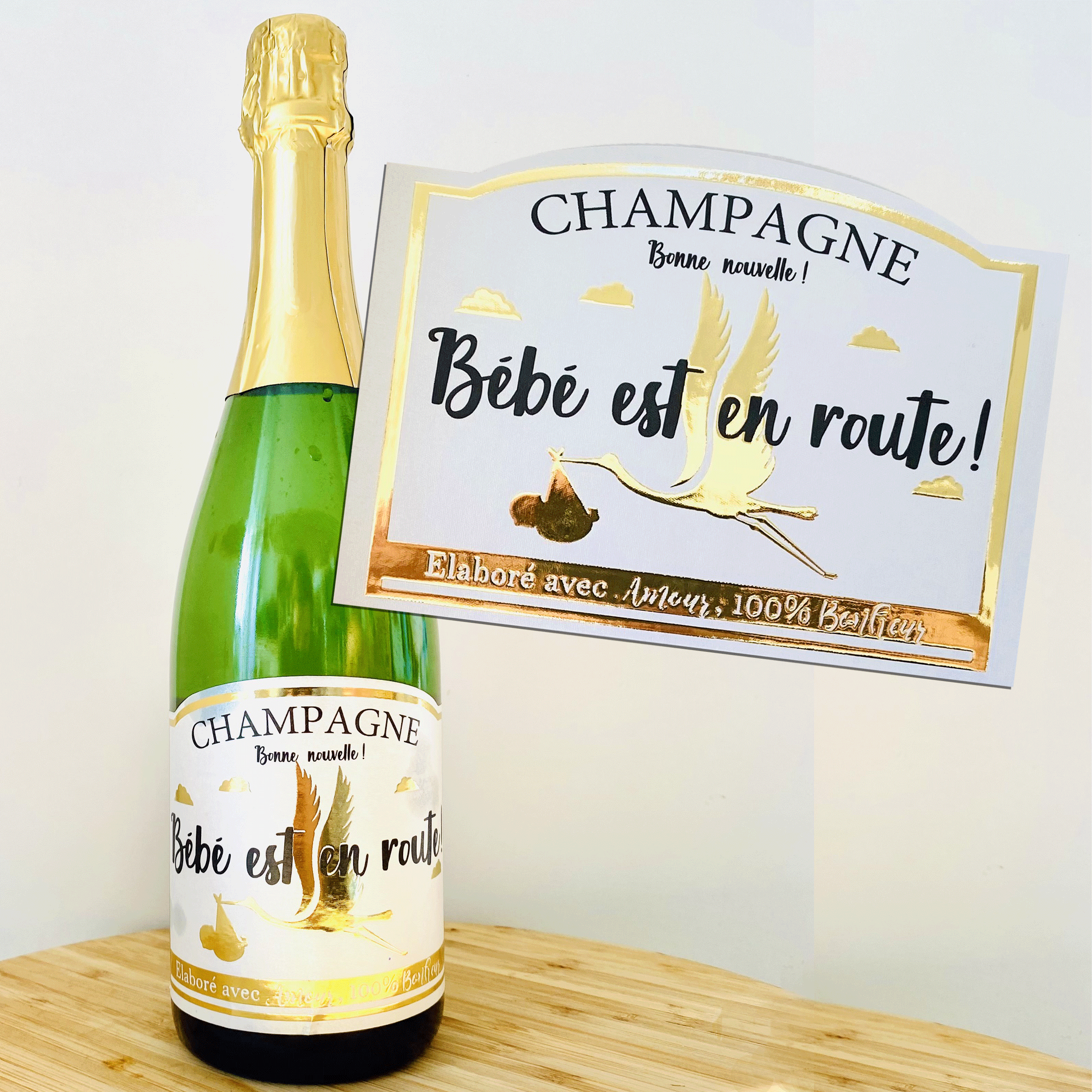 Étiquette Champagne annonce grossesse BÉBÉ EST EN ROUTE