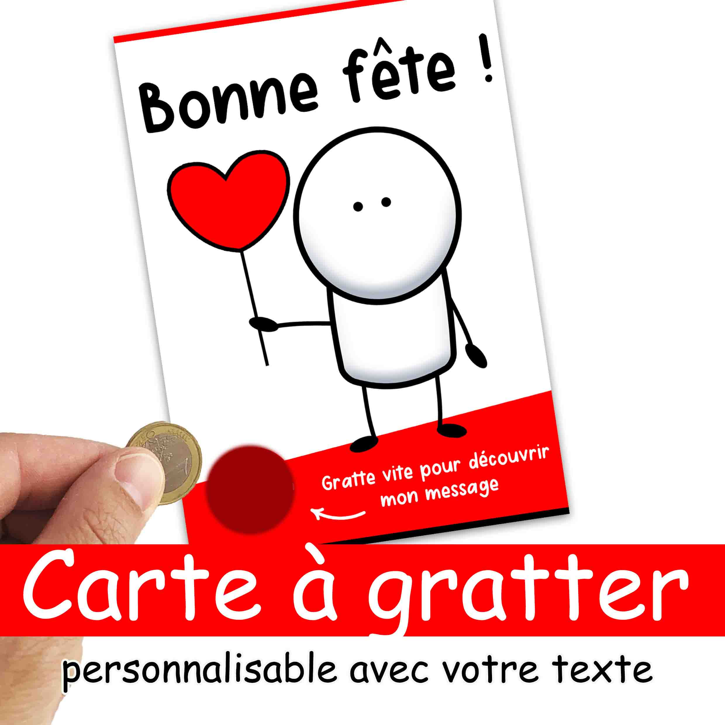 CARTE A GRATTER  - bonne fête - coeurs