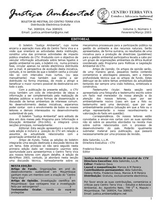 Boletim Informativo N° 1 Publicação Bimensal, Volume No 1/2003 Fevereiro/Março 2003