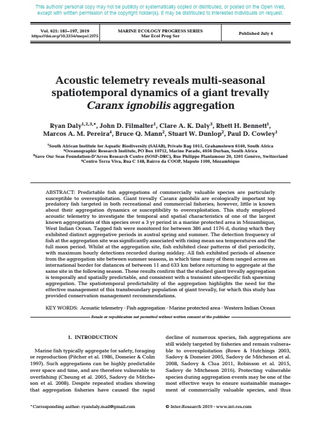  Acoustic telemetry reveals multi-seasonal spatiotemporal dynamics of a giant trevally Caranx ...