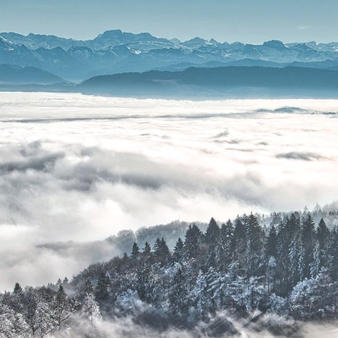misty mountain landscape above clouds symbolizing silence and mental clarity