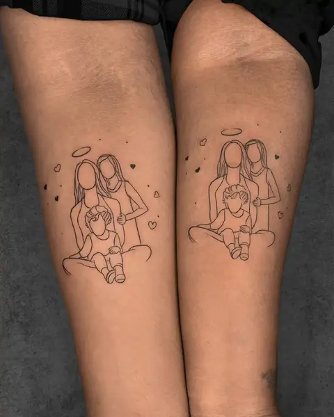 small family portrait matching tattoo