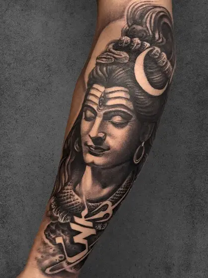 shiva portrait and om tattoo