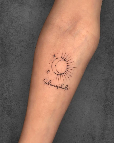 Sun and moon minimal tattoo