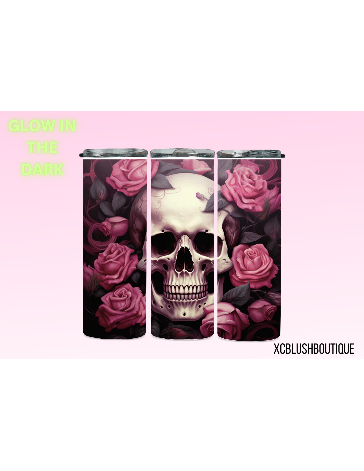 Pink Floral Skeleton Tumbler (Glow in the Dark)