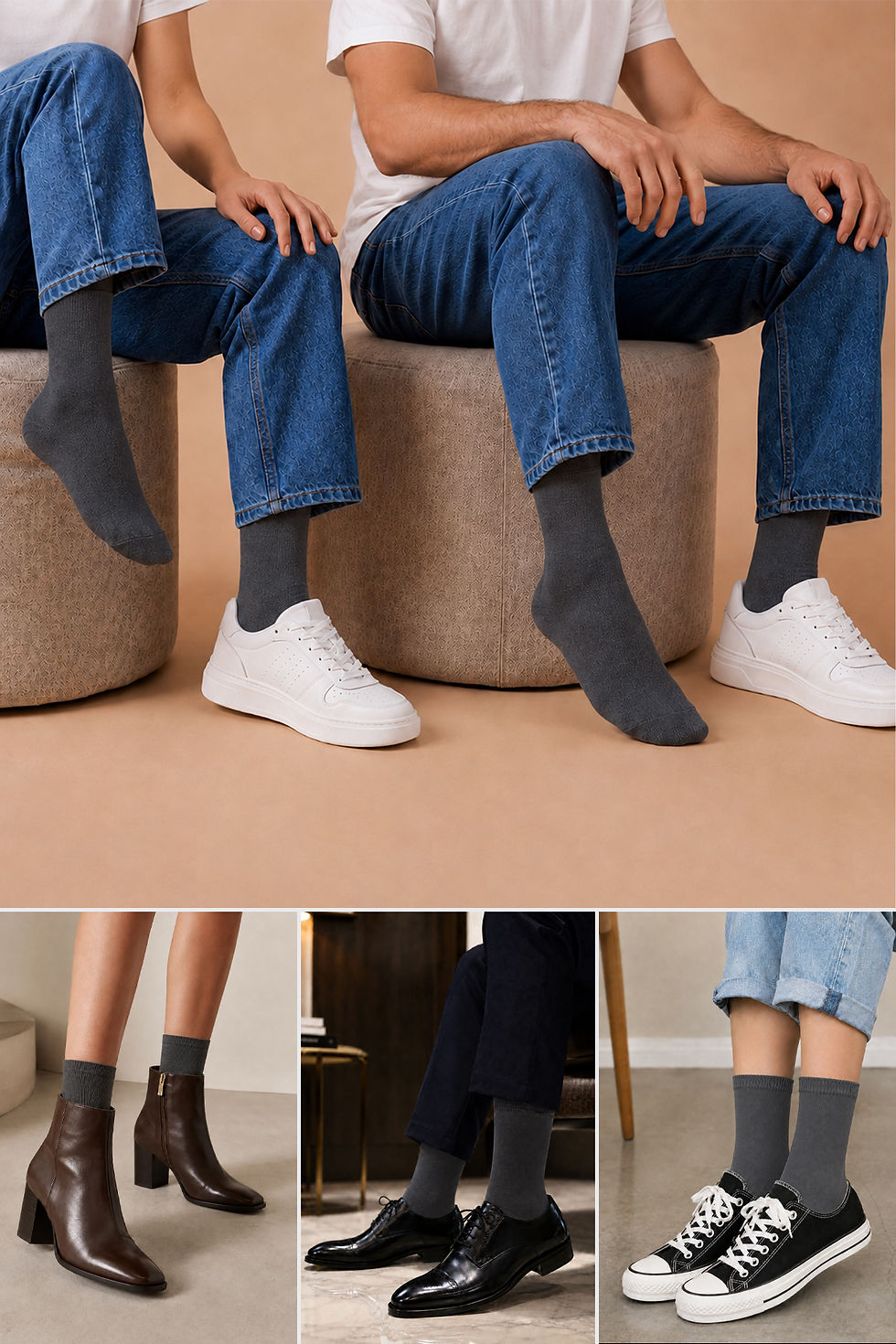 Thumbnail: Socksop 6 Pairs Charcoal Crew Socks