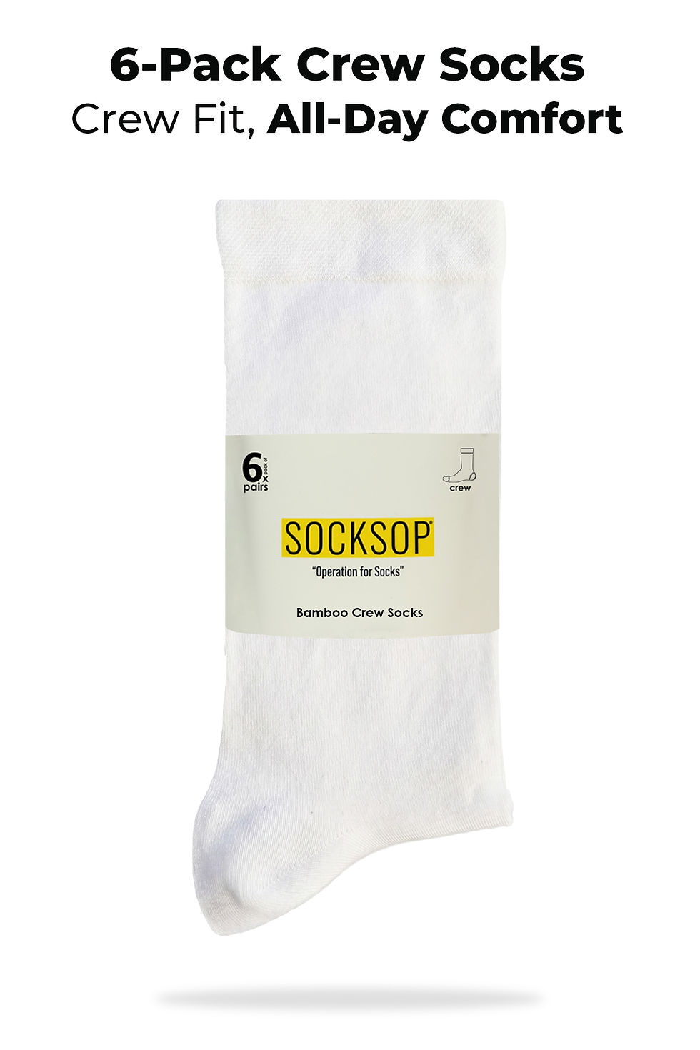 Thumbnail: Socksop 6 Pairs White Crew Socks