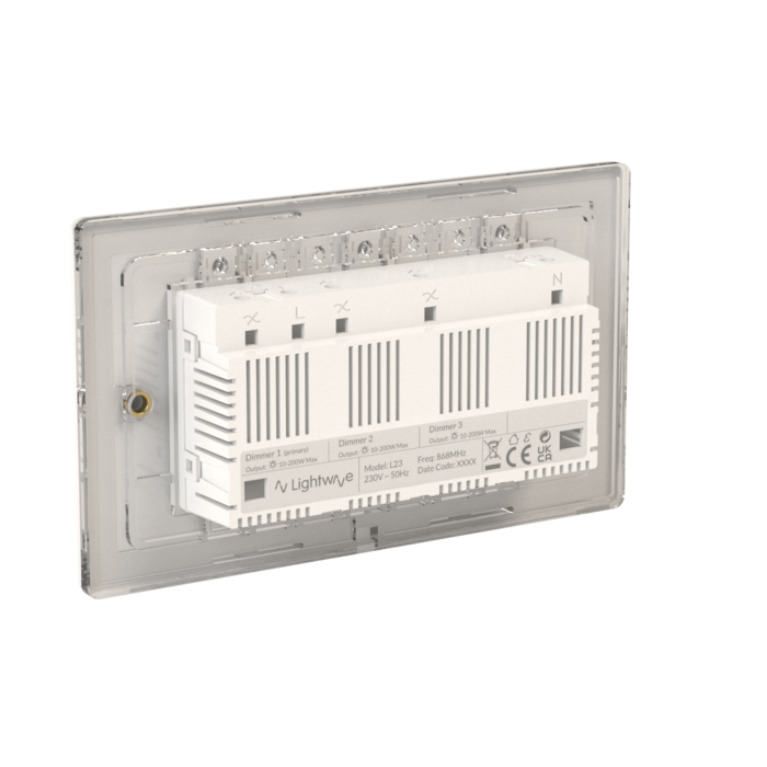 Thumbnail: Lightwave L23WH 3-gang smart dimmer switch rear face
