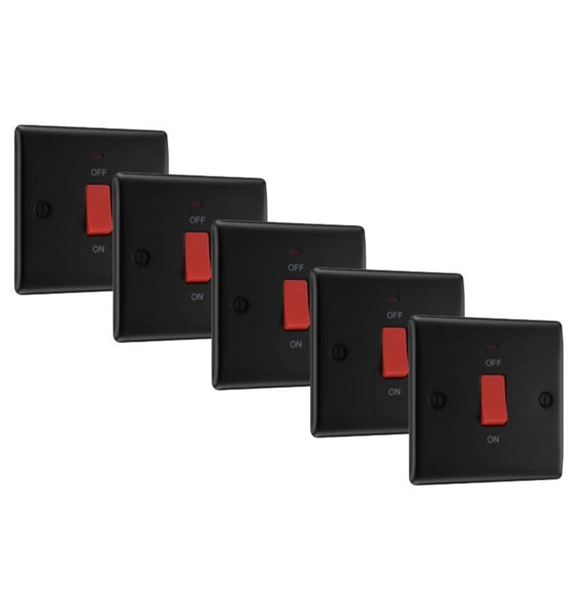 BG Nexus Matt Black 45A 1 gang DP cooker switch with LED NFB74-01 - 5pk