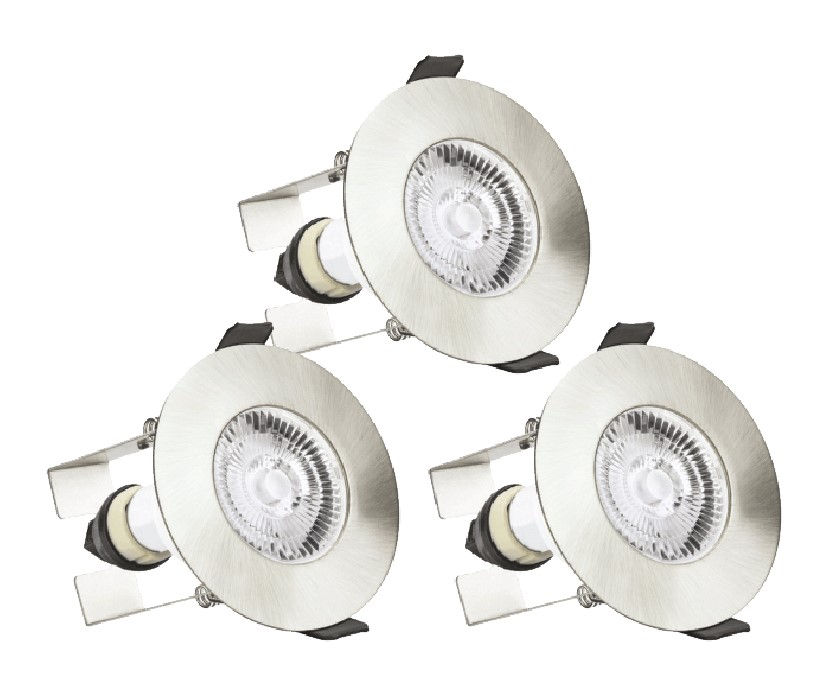 Integral Evofire Fire Rated Downlight IP65 +GU10 Holder & Insulation Guard - multipack - satin nickel bezel