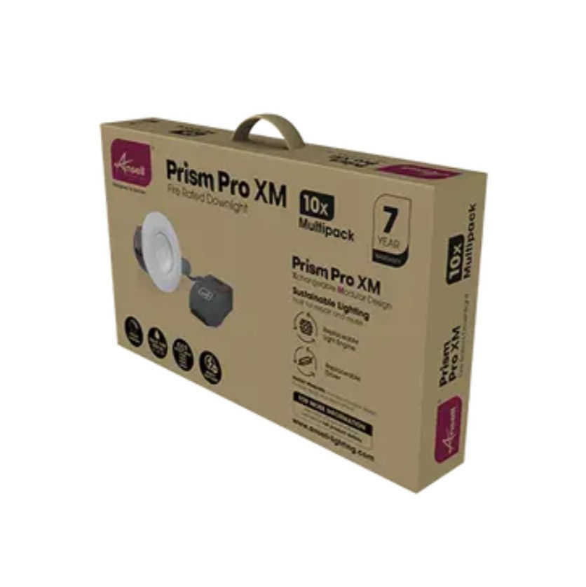 Ansell Prism Pro XM dual wattage 4CCT LED fire-rated downlight 10pk APRIPXM/1/MP
