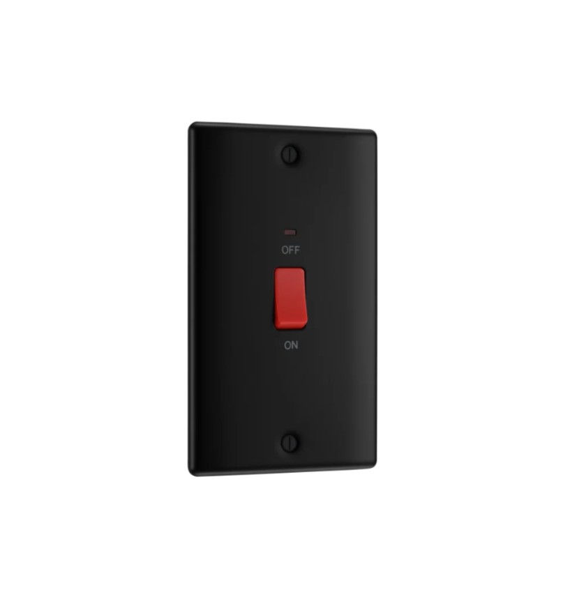 BG Nexus Matt Black 45A 1 gang DP cooker switch with LED NFB72-01