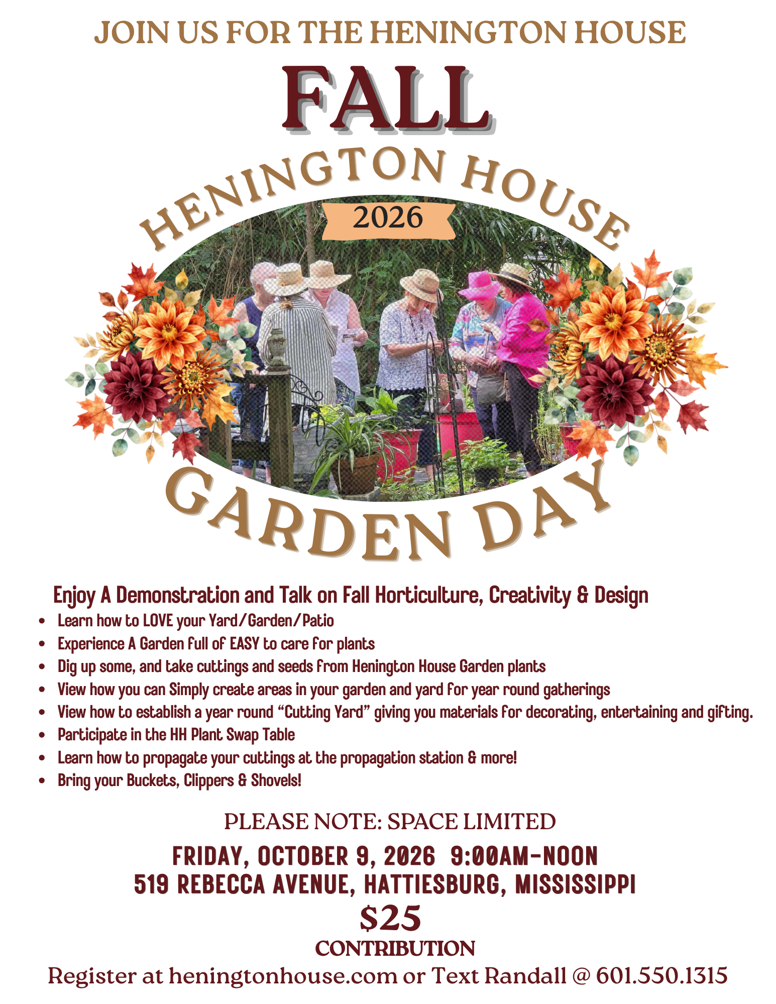 HH FALL GARDEN DAY Friday, October 9, 9:00am-Noon