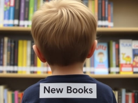 boy looking at library shelf