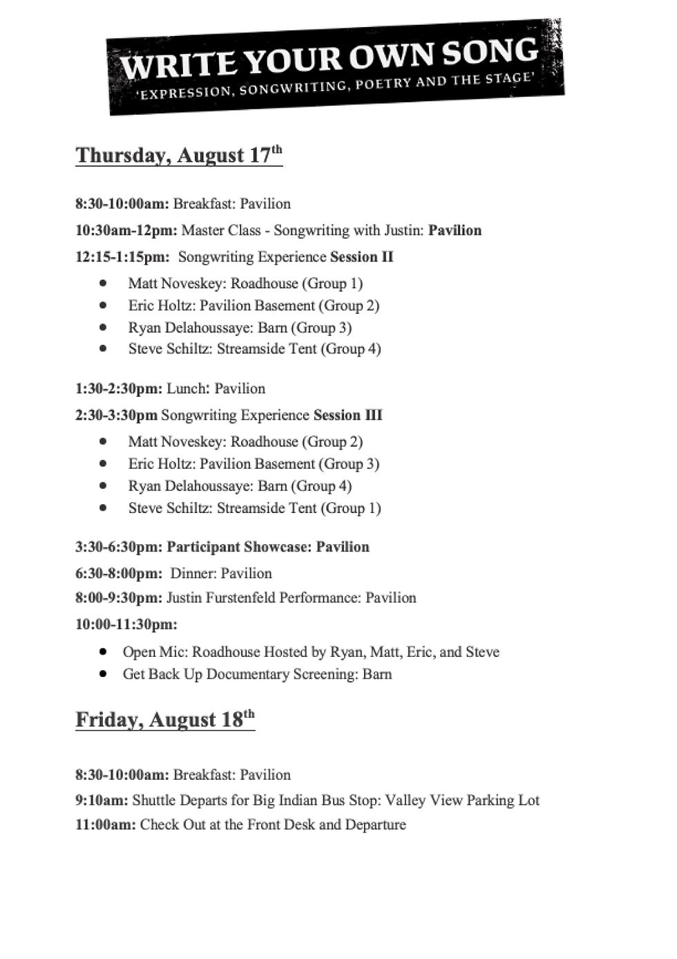 SCHEDULE Write Your Own Song schedule-write-your-own-song
