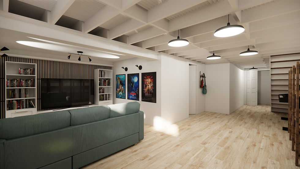 A rendering for how the rest of the basement could look.