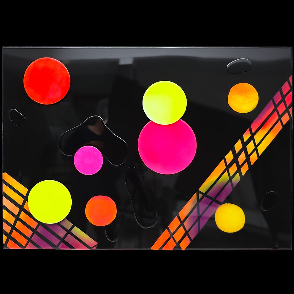I Punti – Neon Mixed Media Gemälde mit Punkten und Epoxidharz