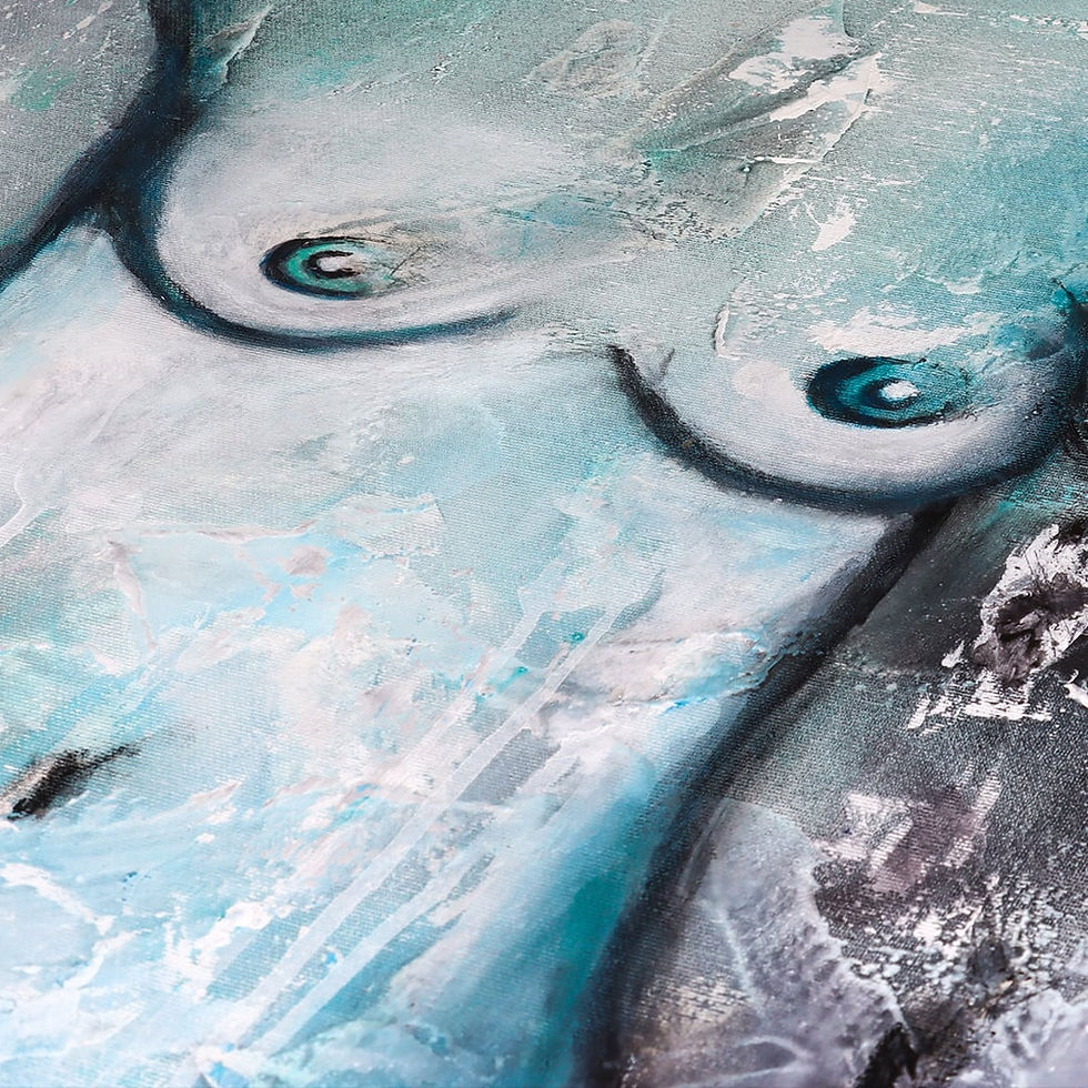 Abstrakter Akt in Blau mit Mann und Frau, Acryl auf Leinwand