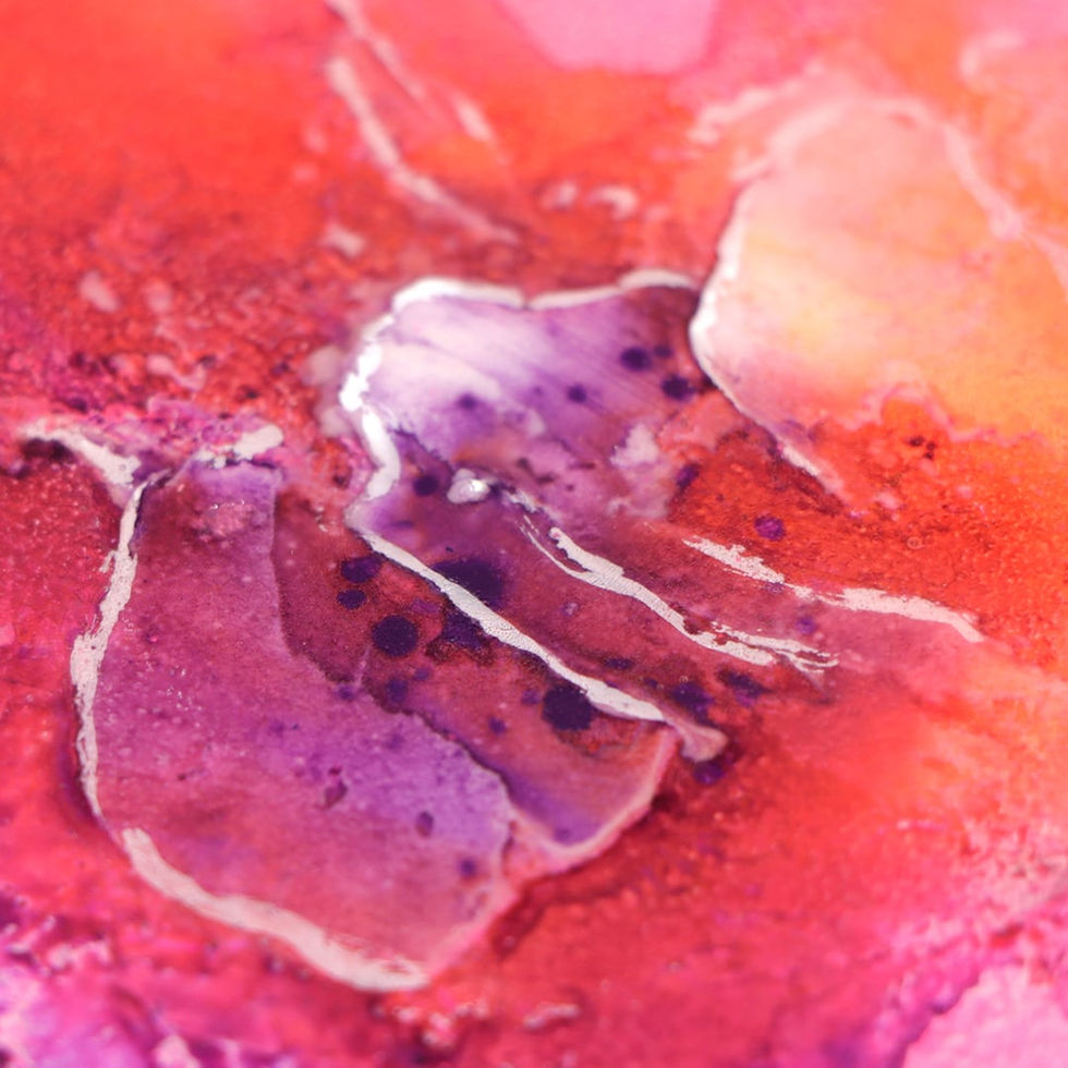 Galaxie- mit dunklem Lila, Pinktöne und Orange. Spachtelmasse und Epoxidharz auf Holz-Gesso-Board