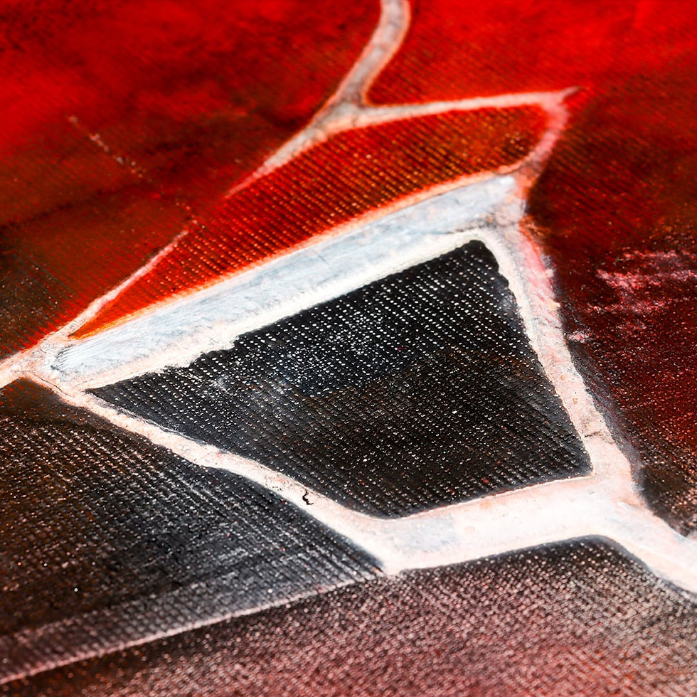 Abstrakter weiblicher Akt in Rot, Schwarz und Weiß mit fließender Acrylstruktur und sinnlicher Form
