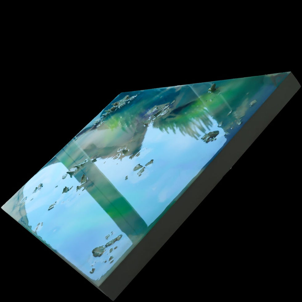 Abstraktes Mixed-Media-Gemälde in Türkis, Blau und Weiß mit strukturierter Oberfläche, Resin und arktischer Anmutung