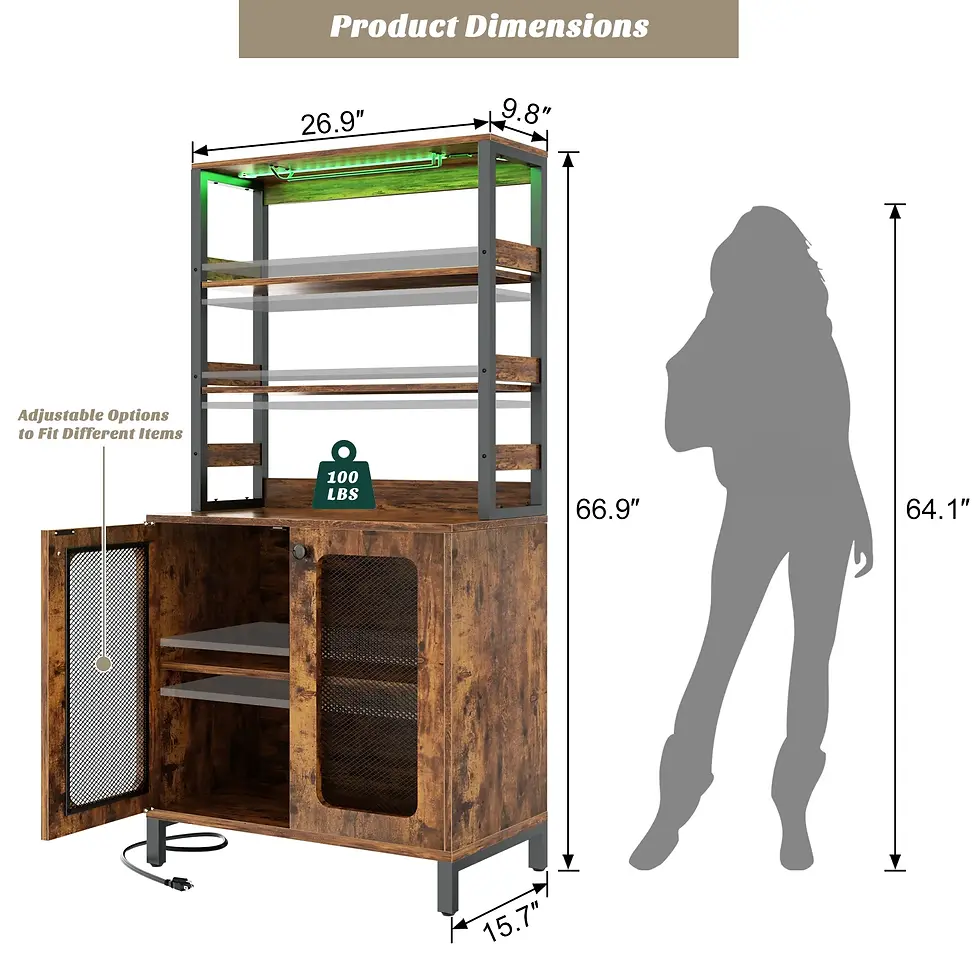 Thumbnail: 67" Liquor and Wine Bar Cabinet with LED Lights
