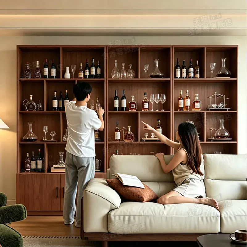 Wood Modern Bar Cabinet Wine Rack Shelf Coffee Storage Display Bar Cabinet Wine