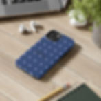 Navy blue polka dot phone case with 'I'm So New York' text