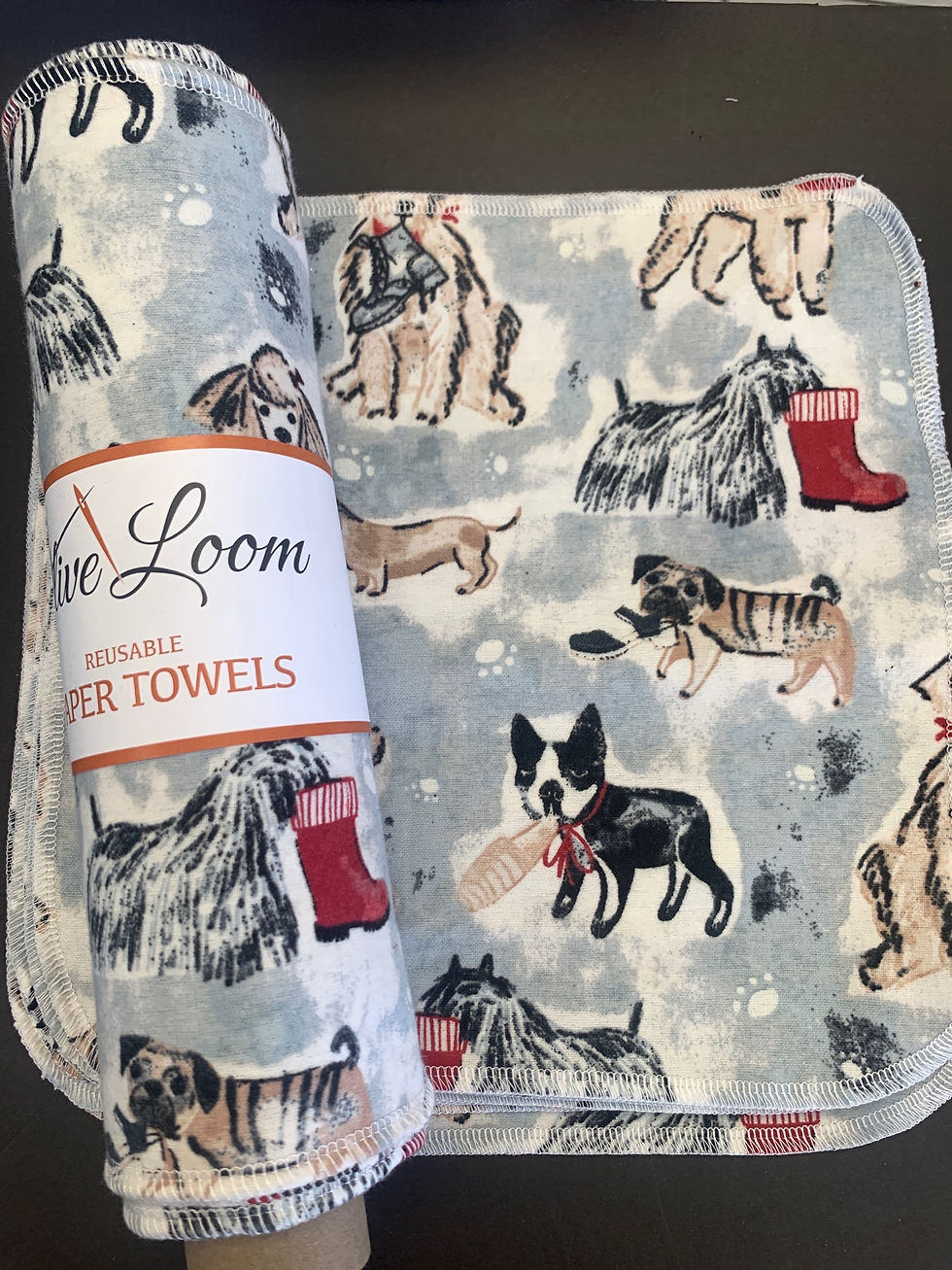 Reusable Paper Towels Dogs on Gray Olive Loom
