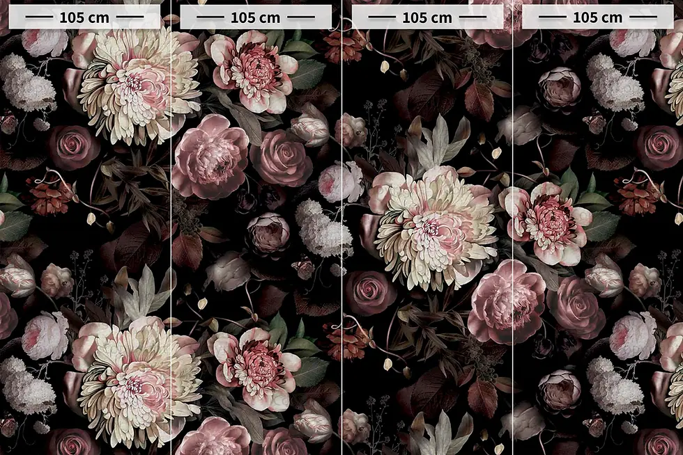 Miniatyrbild: Tapetmotiv. Tapet med blommor. "Rosa pion" uppdelad i 4 våder