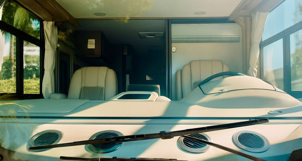 Front cab view of Taffy Vegas motorhome interior.