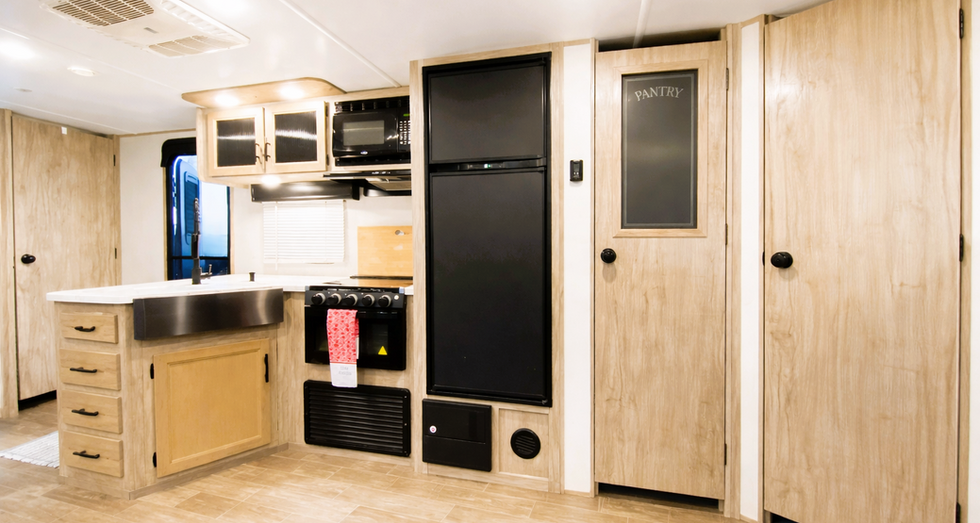 rv kitchen fridge pantry storage travel trailer
