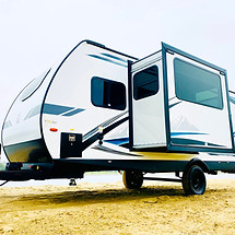 Legend Brownie travel trailer, a stylish and compact RV rental in Southern California. Designed for easy towing, weekend getaways, and extended stays, offering comfort and convenience on the road
