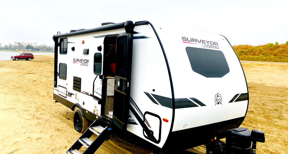 Sleek and modern exterior of the Legend Brownie travel trailer, perfect for road trips and adventure