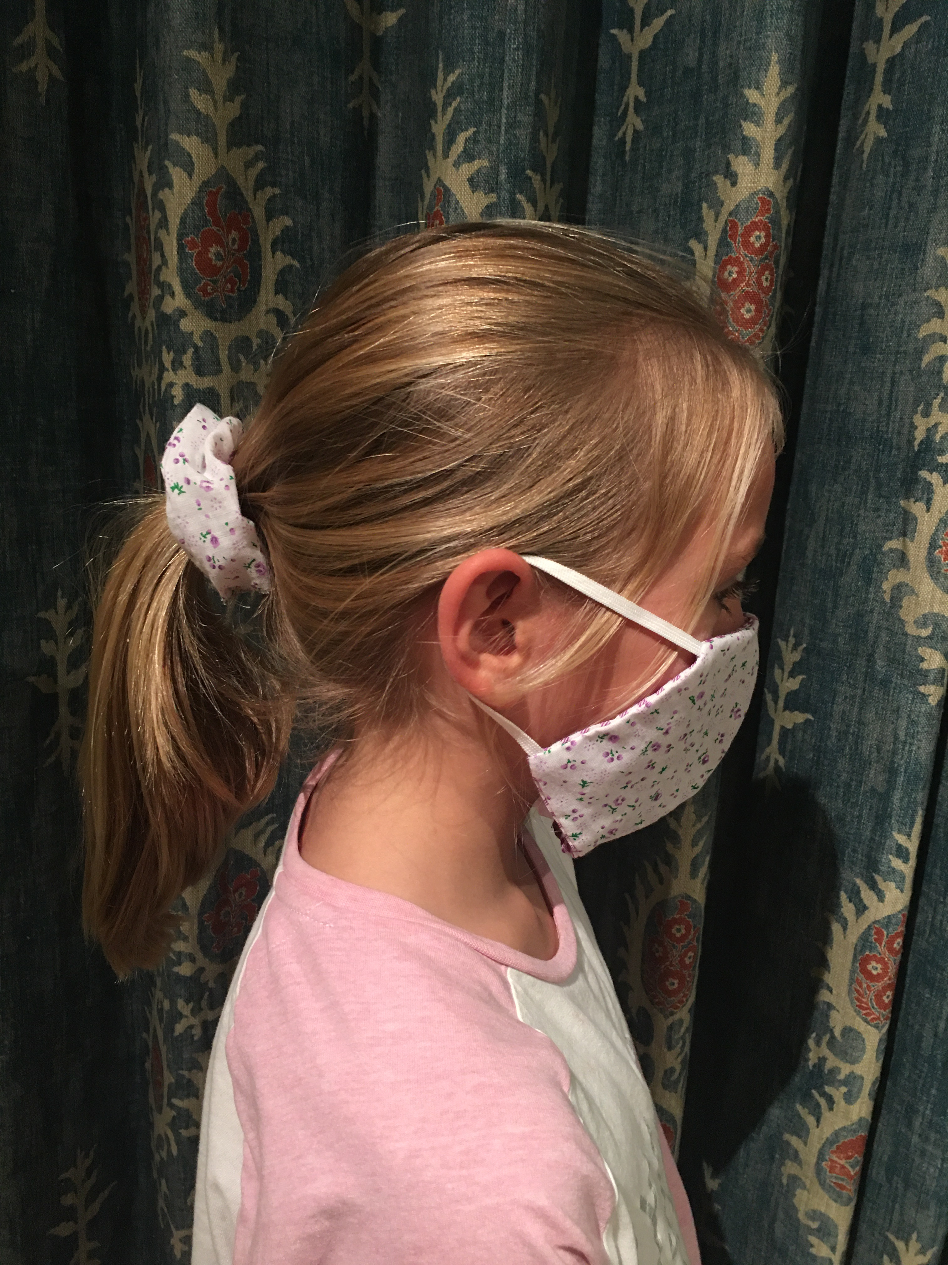matching floral face mask and hair scrunchie