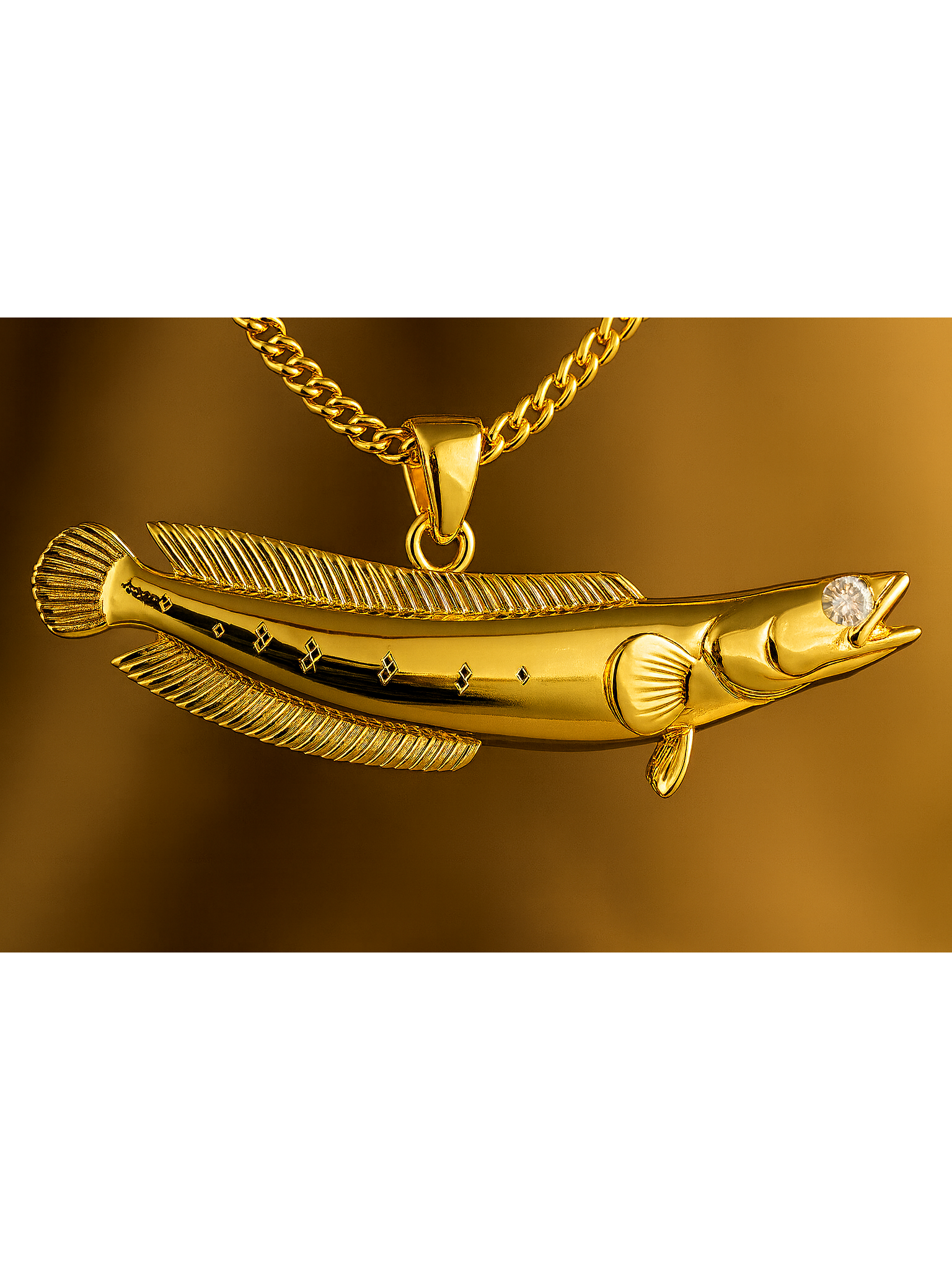 Front View Bullseye Snakehead Gold Pendant With Diamond Eye
