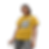 Woman wearing a mustard yellow t-shirt with "Your Design Here" printed on the front, holding a coffee cup and posing casually