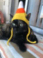 Penny models a crocheted hat made by mom