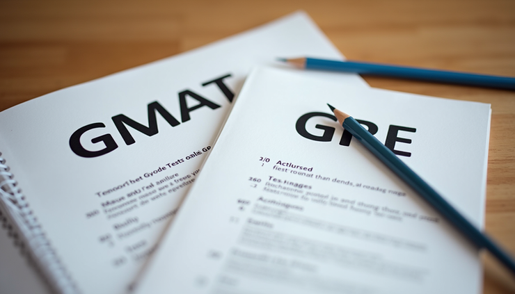 Eye-level view of a test booklet and pencil on a wooden desk