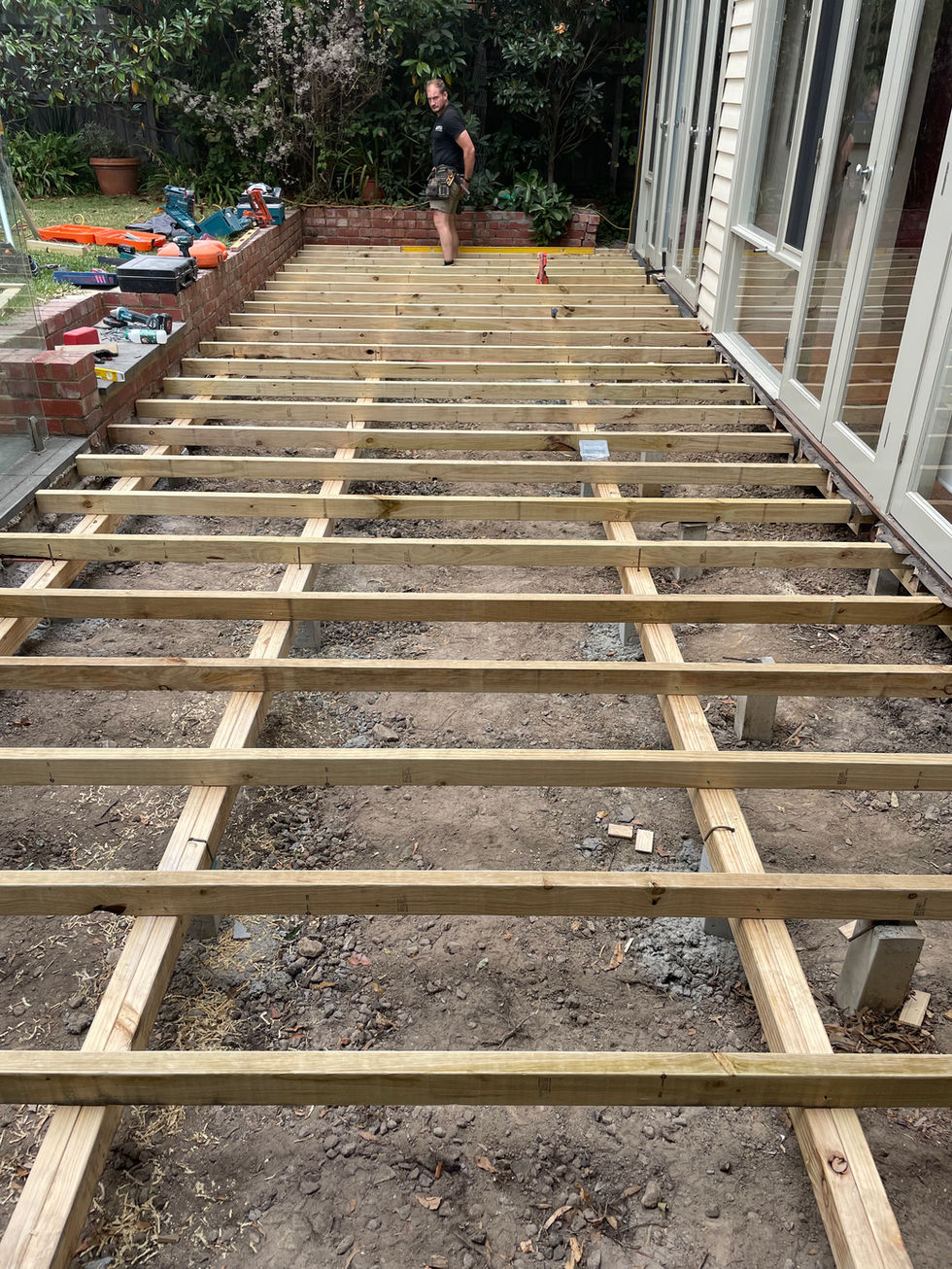 Decking Before - New stumps and floor joists