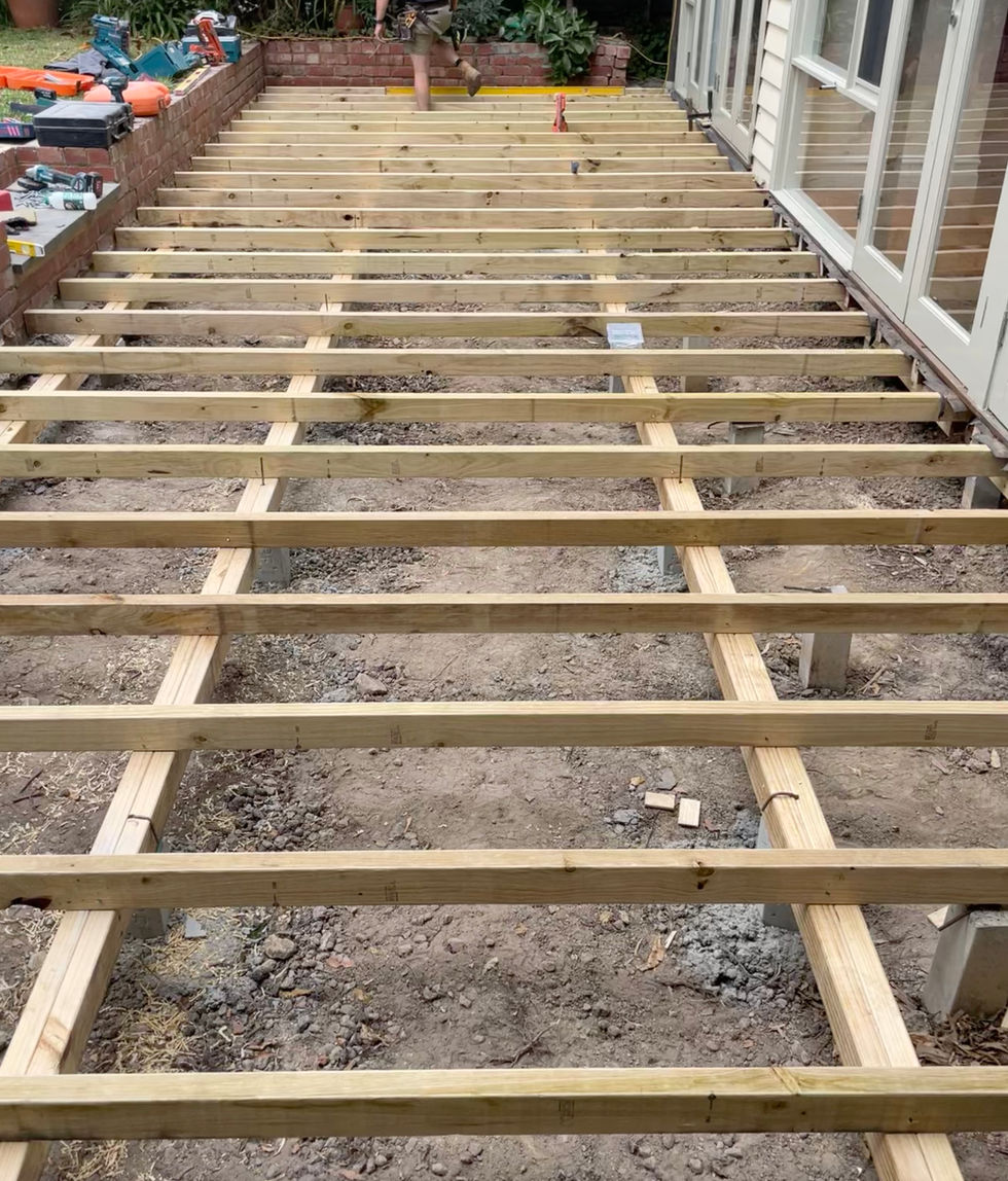 Decking Before - New stumps and floor joists