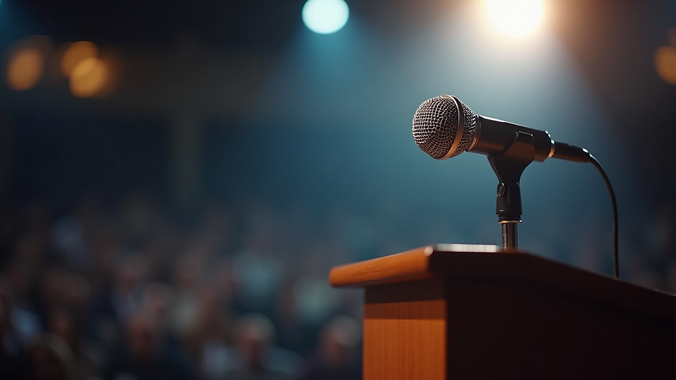 Close-up view of a microphone on a podium ready for a keynote speech