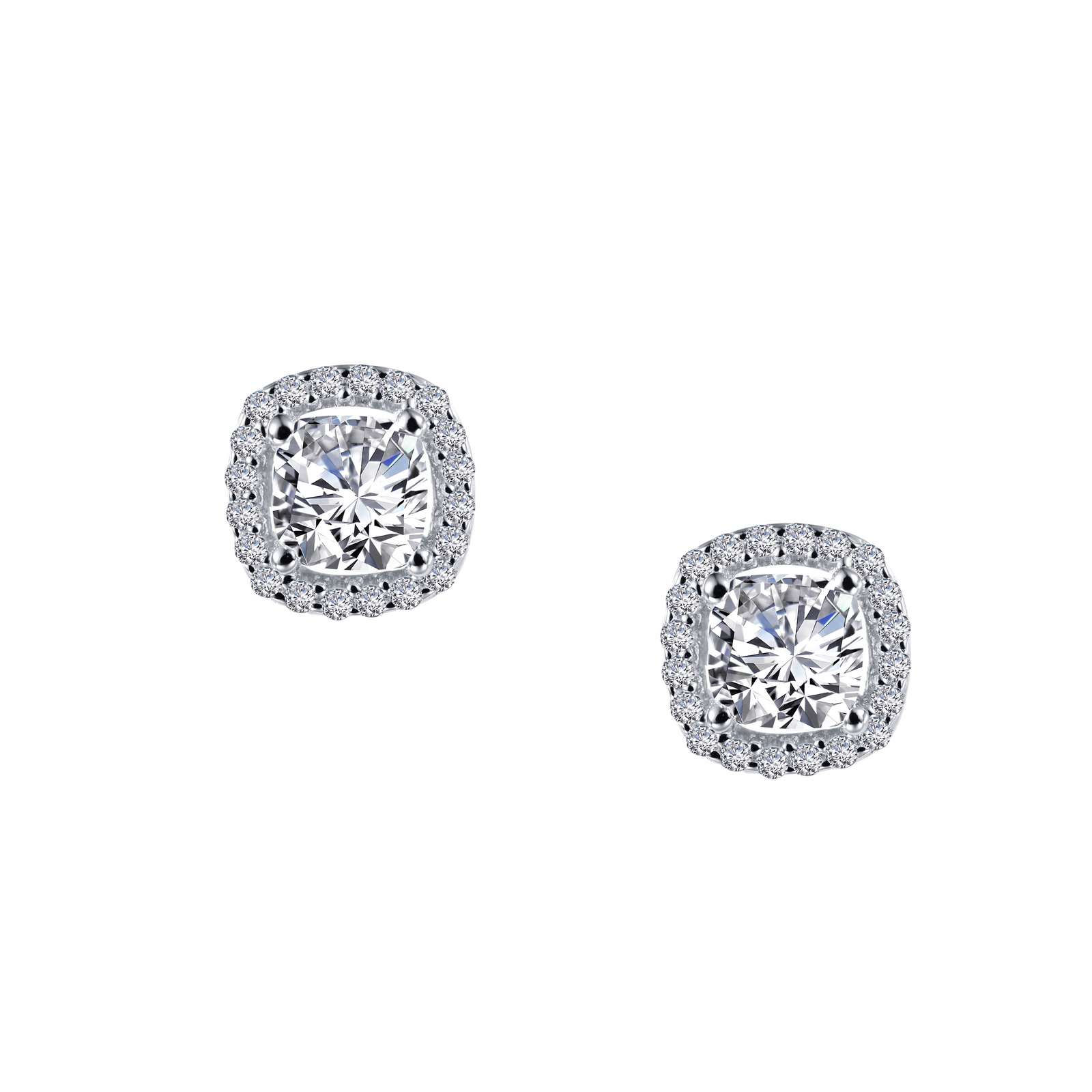Sterling Silver Cushion Cut Halo Earrings
