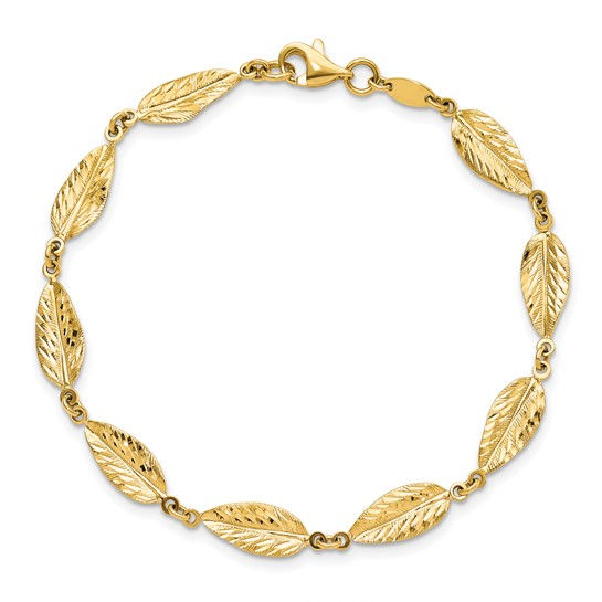 Thumbnail: 10kt Yellow Gold Polished Leaf Link Bracelet