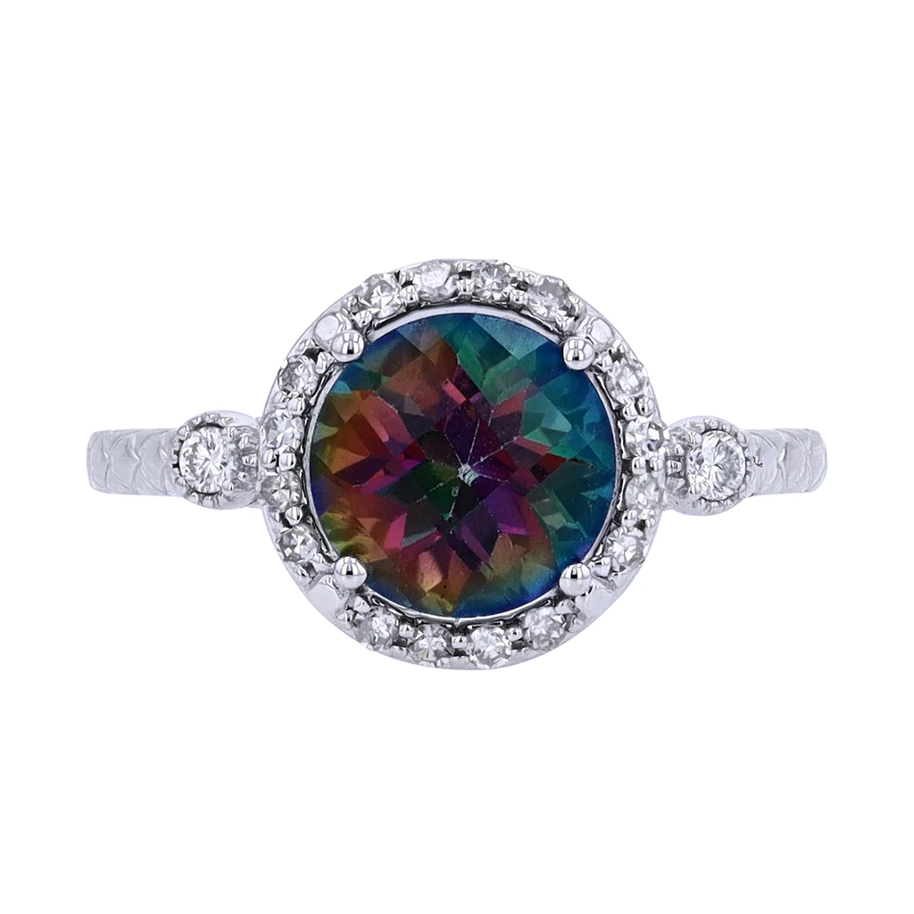 14kt White Gold Mystic Topaz & Diamond Ring