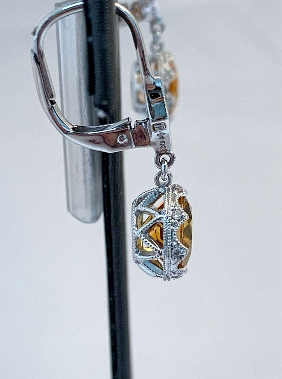 Thumbnail: 14k White Gold Citrine & Diamond Dangle Earrings