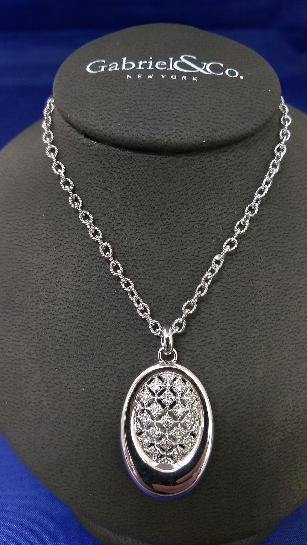 Thumbnail: Gabriel & Co. Open Filigree 0.16ctw Diamond Pendant Necklace