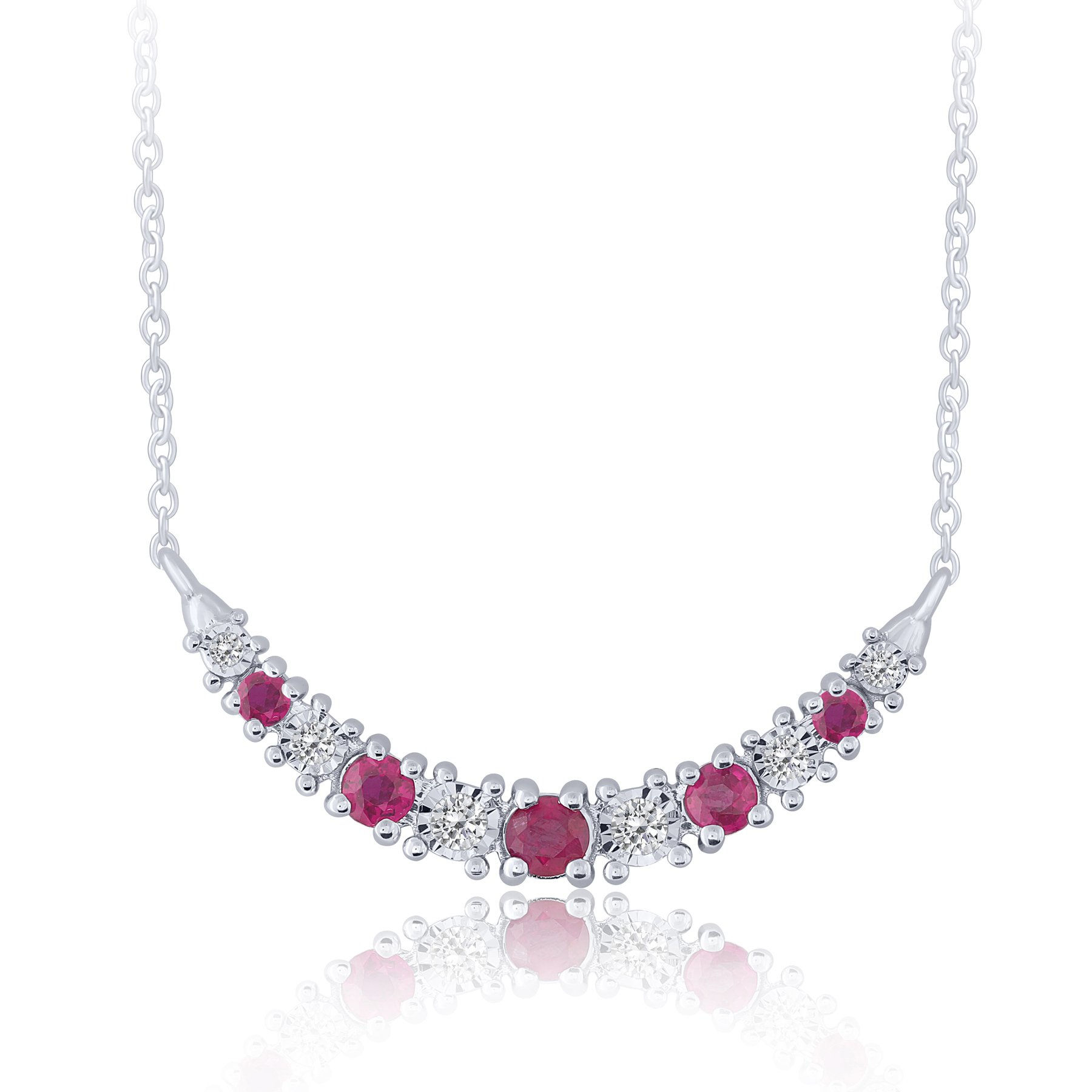 10k White Gold Ruby & Diamond Curved Bar Necklace