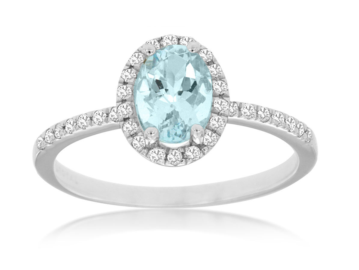 14kt White Gold Auqamarine & Diamond Halo Ring