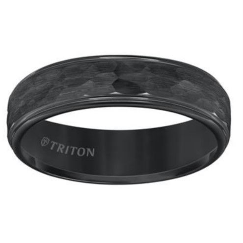 Thumbnail: Triton : Black Tungsten Carbide Hammered Finish Men's Wedding Band